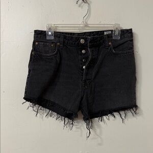 We The Free Black Button-Front Distressed Jean Shorts